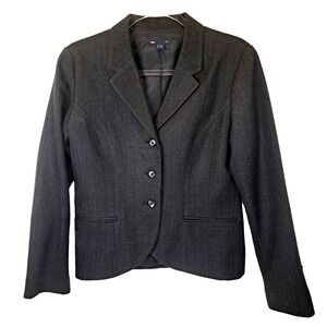 Gap Women's 6 Casual Jacket Blazer Dark Gray Herringbone Elbow Pads Lined Button